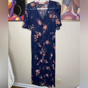 Jolt Maxi Length Sheer Floral Print Duster Cover Up!  Size small